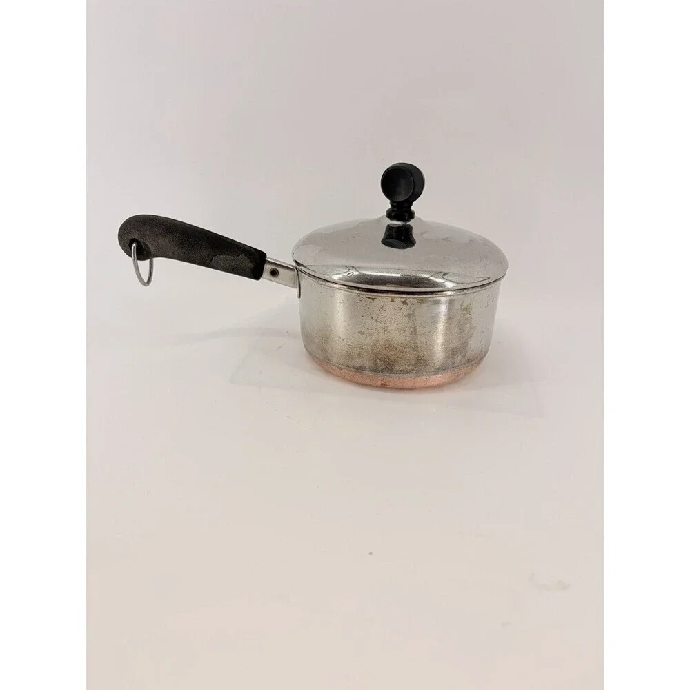 Vintage REVERE WARE 1 Qt Quart Copper Bottom Sauce Pan with Lid Stainless Steel